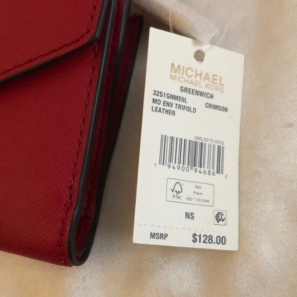 Michael Kors Greenwich Medium Envelope Leather Trifold Wallet Color Crimson NWT - Picture 15 of 16